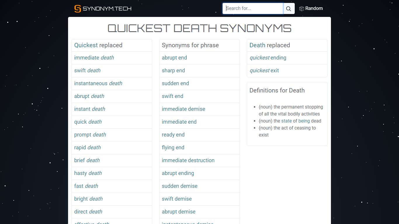 Quickest death - synonyms for phrase