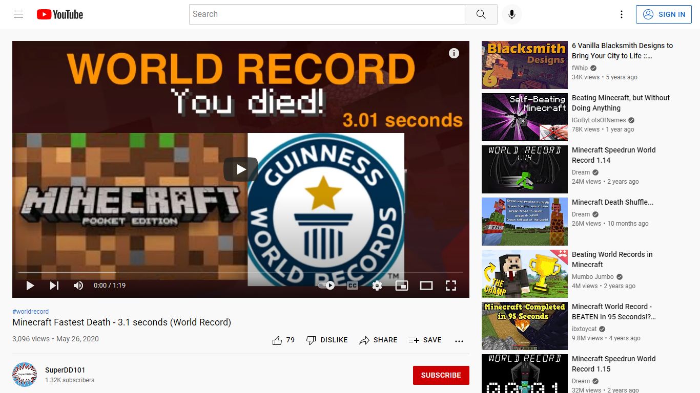 Minecraft Fastest Death - 3.1 seconds (World Record) - YouTube